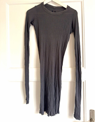 Rick Owens Unisex Strickkleid grau unifarben S/M kurz Langarm fine rib fabric