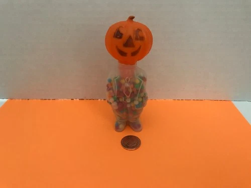Vintage E. Rosen Halloween Plastic Pumpkin Candy Container Holder Jack O Lantern