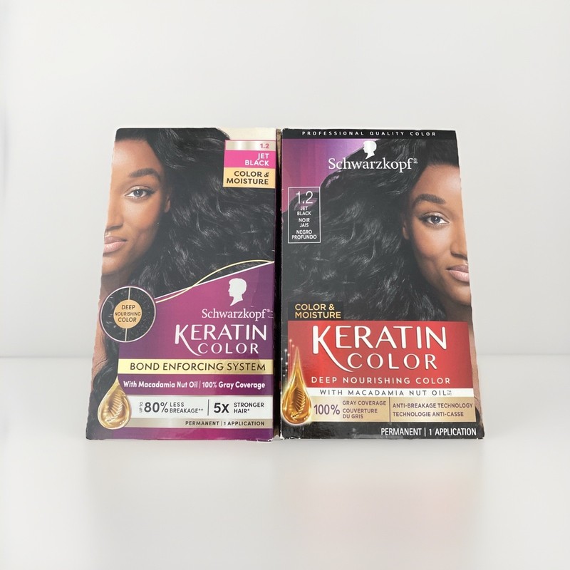 2 x Schwarzkopf Keratin Color Permanent Hair Dye Cream, 1.2 Jet Black