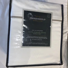 THRESHOLD SIGNATURE HOTEL BORDER FRAME SHEET SET FULL White W/ Gray trim