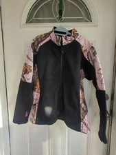 Yukon Gear Womens Soft Shell Jacket Black Pink Camo Zip Size Small Mossy Oak