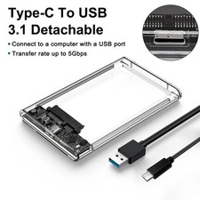 2.5 Inch HDD SSD Case SATA to USB 3.1 Type C 4TB Transparent External Hard Drive