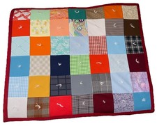 Patchwork Small Quilt Handmade Lap Baby Crib Blanket Yarn 39x34 Vintage Quirky