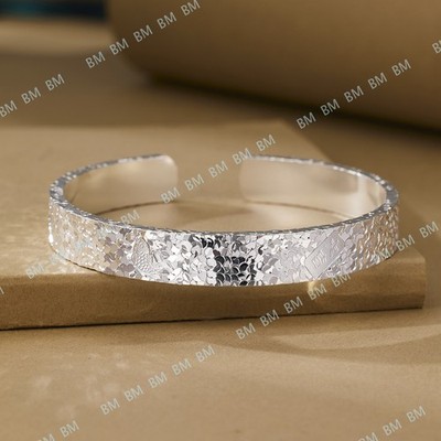 BM Hammered Fish Embossed Silver Plated Copper Handmade Open Cuff Bangle