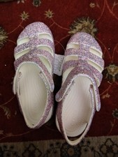 Crocs Glitter Fisherman Sandal Girls Pink White Comfort Hook Loop Flat