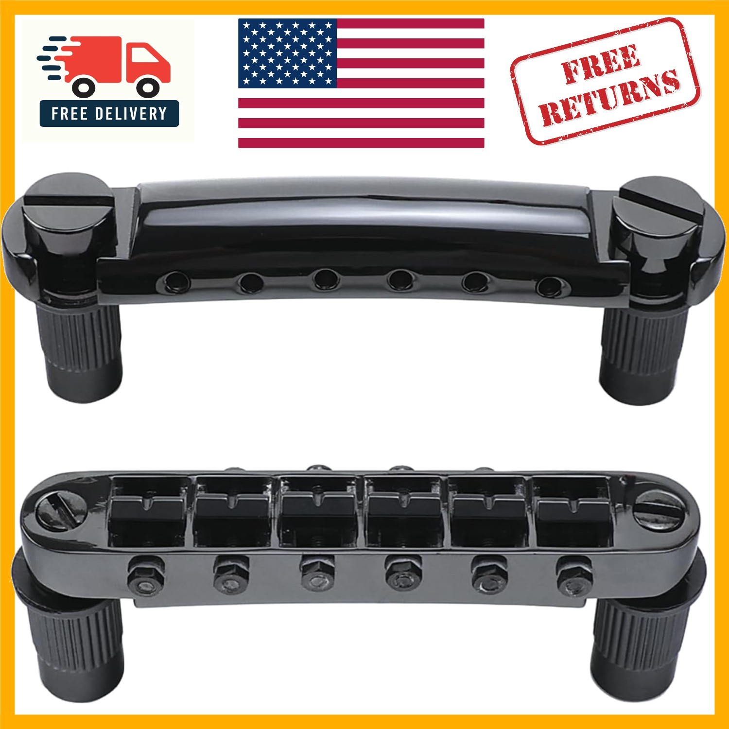 Black Zinc Alloy Tune-O-Matic Bridge & Tailpiece for Electric Guitars