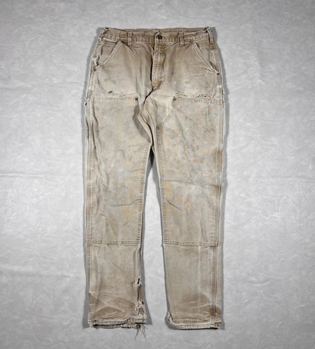 Vintage Carhartt Double Knee Pants Size 34x32 Tan Thrashed Made In USA Carpenter - Image 1