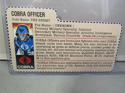 GI JOE -- 1983 (sw) COBRA  OFFICER  file card  - 10 + items = FREE SHIP -- GIJOE
