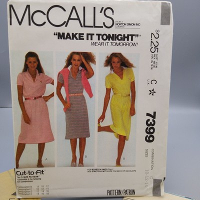 UNCUT Vintage Sewing PATTERN McCalls 7399, Misses Dress 1981 for Stretch Knits