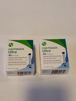 2 Boxes Of 50 One Touch Ultra Glucose Test Strips. Fast Ship. USA SELLLER