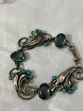 Art Nouveau Sterling Silver RF SIMMONS Bracelet with Faux Peacock Amethyst