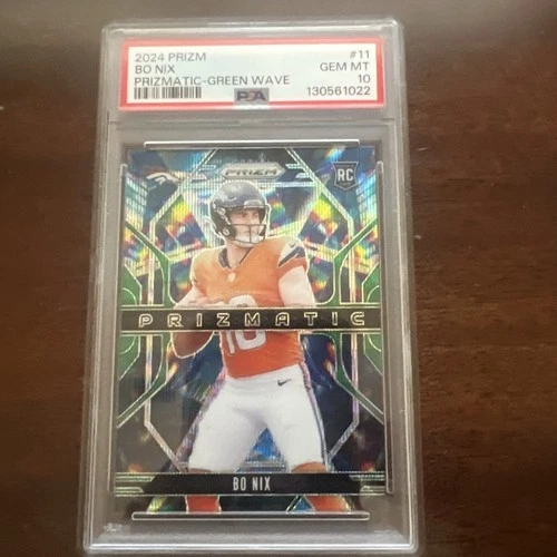 2024 Panini Prizm - Prizmatic Bo Nix #11 Green Wave Prizm (RC) PSA10
