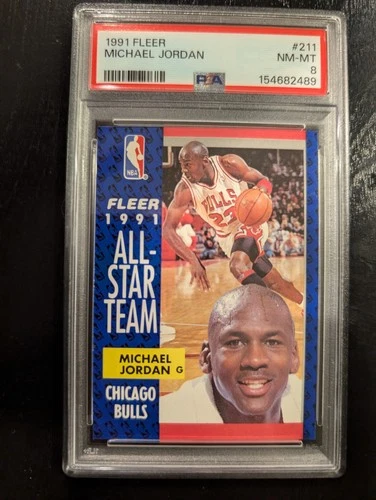 PSA 8 1991 FLEER #211 MICHAEL JORDAN HOF ALL-STAR TEAM CARD CHICAGO BULLS