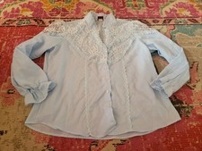 Vtg blue Just 4 womens XL romantic pretty pajama top softest blue delicate lace