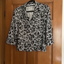 Dressbarn Blazer Black White USA Made stretch, button Front 3/4 sleeves size L
