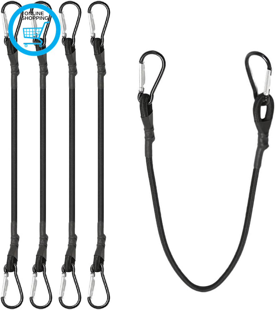 Bungee Cords with Carabiner Clips,4 Pcs 30Cm Elastic Stretch Straps with Hooks,H
