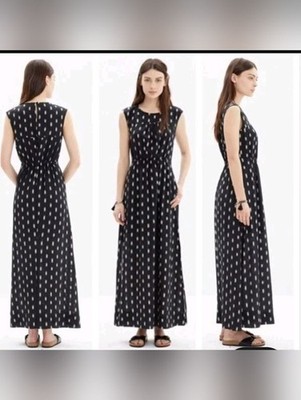 Madewell 100% Silk Ikat Maxi Dress Boho Black Cream Sleeveless Size 0
