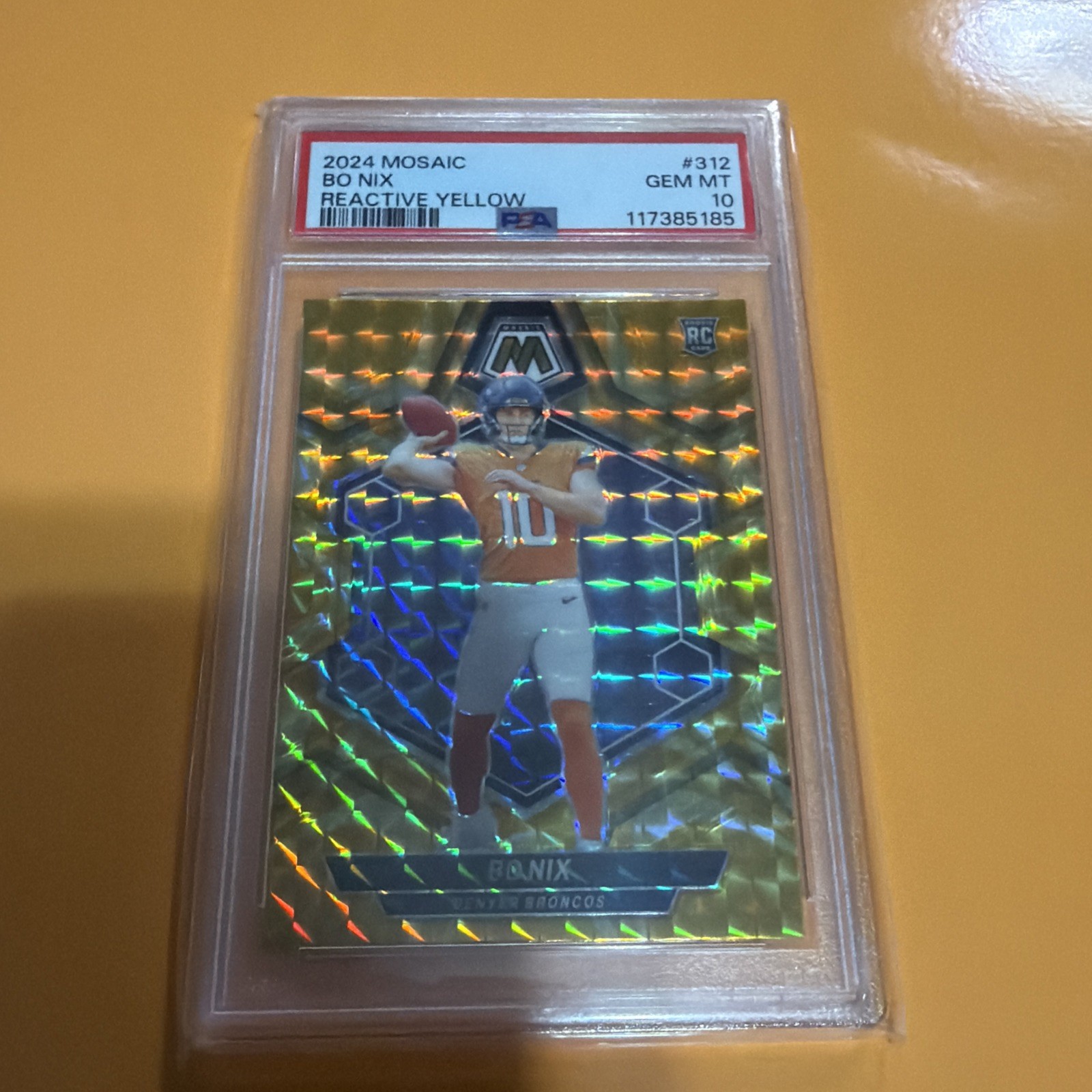 Bo Nix (RC) 2024 Panini Mosaic- Reactive Yellow #312 PSA10