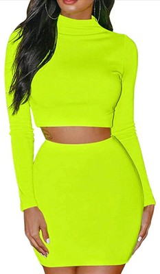 Neon Crop Top & Skirt Set