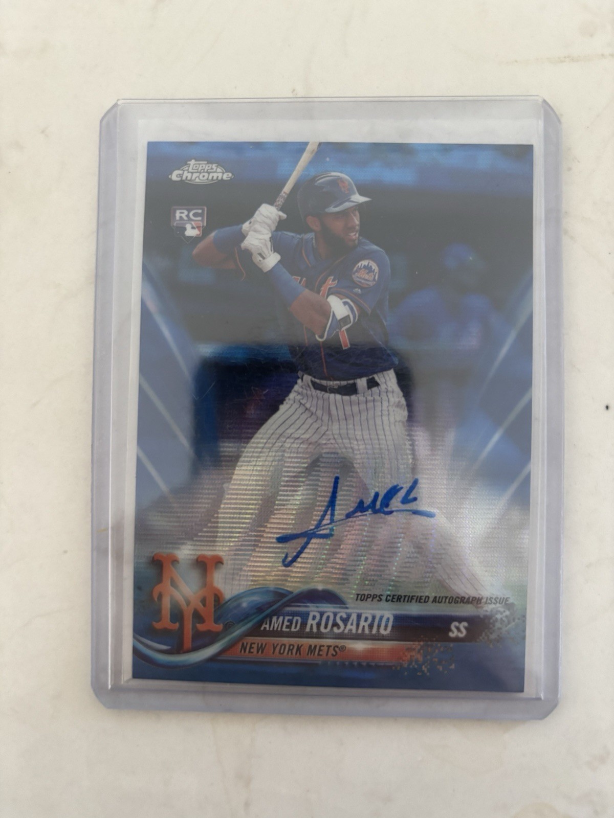 2018 Topps Chrome - Rookie Autographs Amed Rosario #RA-AR Blue Refractor /150