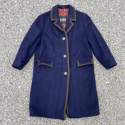 Lodenfrey, Vintage Lodenfrey Coat Womens Large Navy Blue Wool Mohair 60s Austria Boho Retro