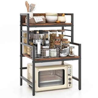 Costway 3 Tier Microwave Stand with Storage Shelves for Kitchen Rustic Brown