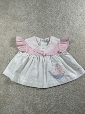 Vintage Baby Dress 18 Months Pink White Ruffle Duck Sailboat Embroidery Bow Cute