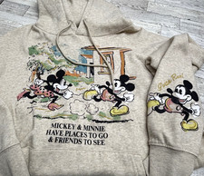 Mickey  Minnie "Places to Go, Friends to See" Sweatshirt Hoodie Oatmeal MEDIUM