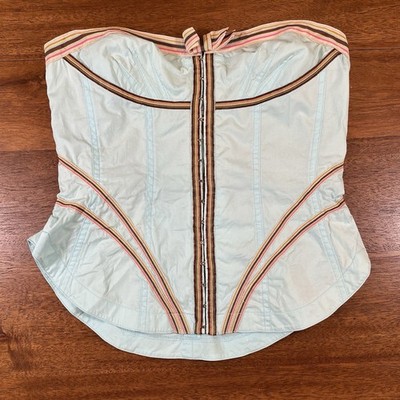Byron Lars Beauty Mark Corset Top Y2K Style Baby Blue Striped Size 2 Women RARE
