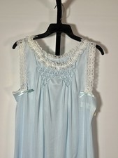 Vtg NWT Sears Light Blue S Embroidered Lace Ruffle Trim Pullover Nightgown
