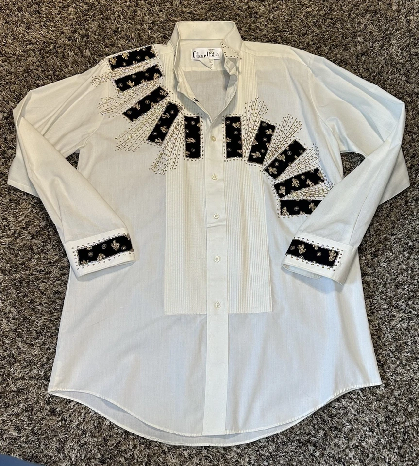 VTG 90s Chaplin Hand Painted Western Tux Shirt KC ’95 Signed Rhinestone Style M - Image 2 of 4