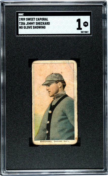 1909 T206 JIMMY SHECKARD NNO POOR SWEET CAPORAL 150 NO GLOVE SGC 1 CHICAGO CUBS