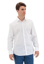 Camicia Uomo Slim Fit 100% Cotone Twill INGRAM 3H621 BIANCO-AZZURRO