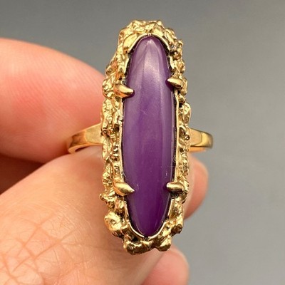 Vintage Zuni Lee Mary 14K Gold Purple Sugilite Native Brutalist Ring Size 6.75