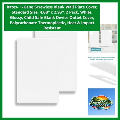 Bates- 1-Gang Screwless Blank Wall Plate Cover, Standard Size, 4.68'' x 2.93'',...
