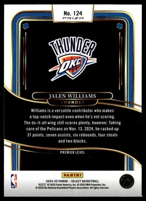 2024-25 Panini Select Orange Shock Jalen Williams #124 | eBay