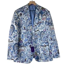 NWT Tallia Men’s Blue Floral Paisley Printed Linen Blend Sport Coat Size Large