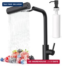 Matte Black Waterfall Kitchen Faucets with Pull Down Sprayer  Soap Disp