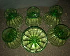 Federal Green Depression 6 Uranium Glass Sherbet Optic Panel Cone Shape Vintage