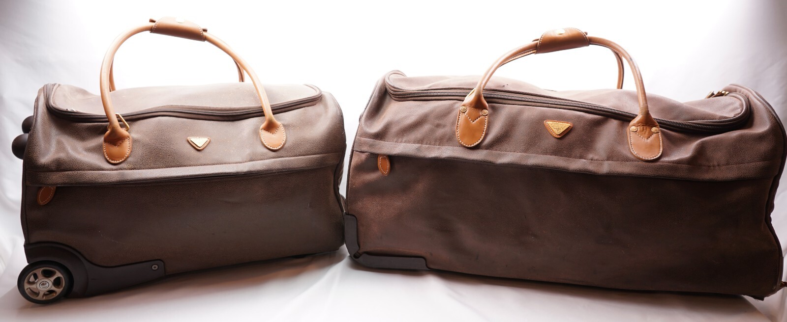 VTG Jump For Boyt Luggage Set Brown Leather Rolling Duffle Bags