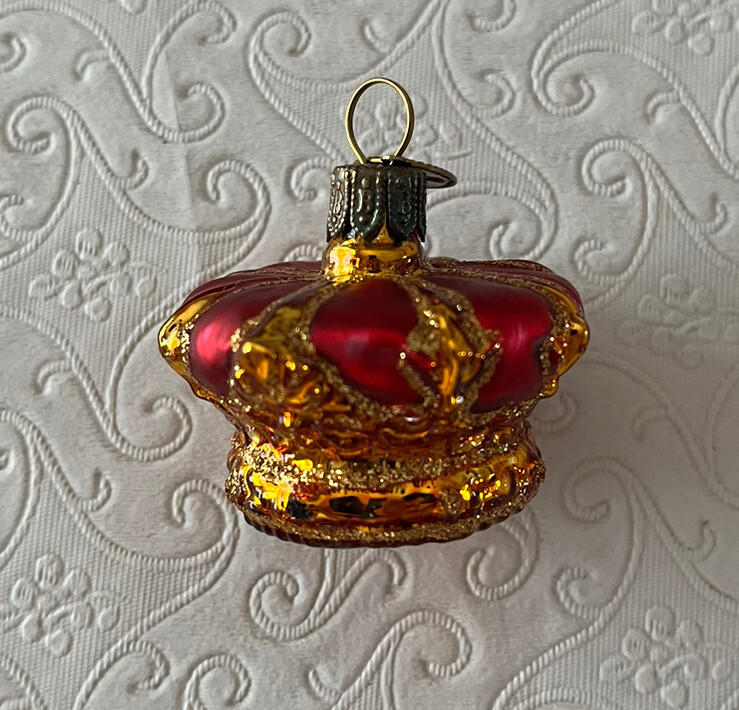 Brink Nordic Crown Glass Christmas Ornament Red Gold Glitter