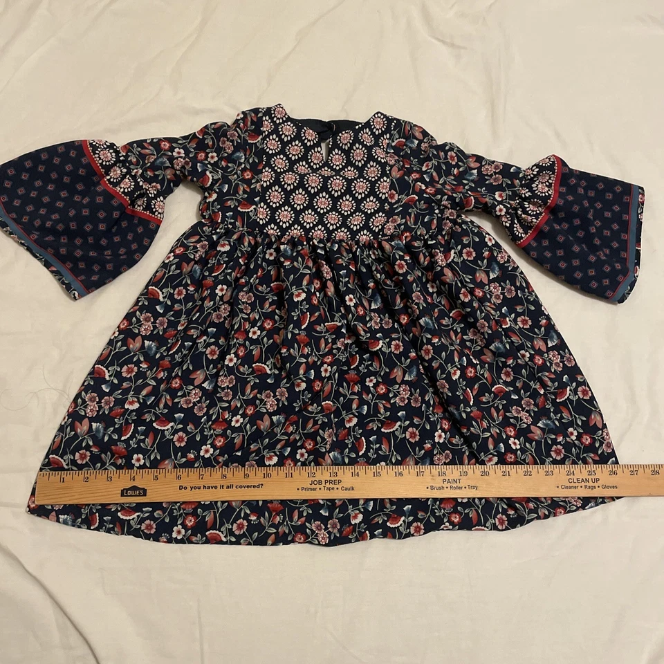 Pastourelle Pippa And Julie Girls Size 5 Blue Floral Bell Sleeves Boho Cottage - Image 2 of 4