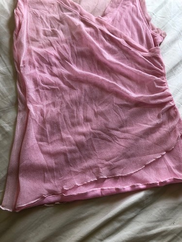 Lesther Paris: Sheer Baby Pink Faux Wrap Small Top - Picture 5 of 6