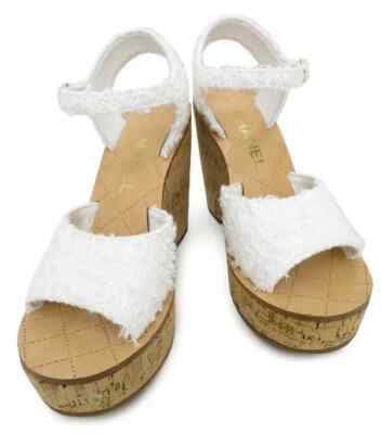 CHANEL G38994 Tweed Wedge sole Sandals 37C White Women | eBay