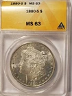 1880-S Morgan ANACS MS 63 Silver Dollar