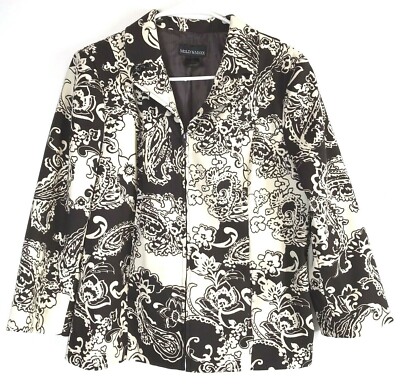 Molly & Max Women's Size M Brown Beige Collar 3/4 Sleeve Paisley Full Zip Jacket