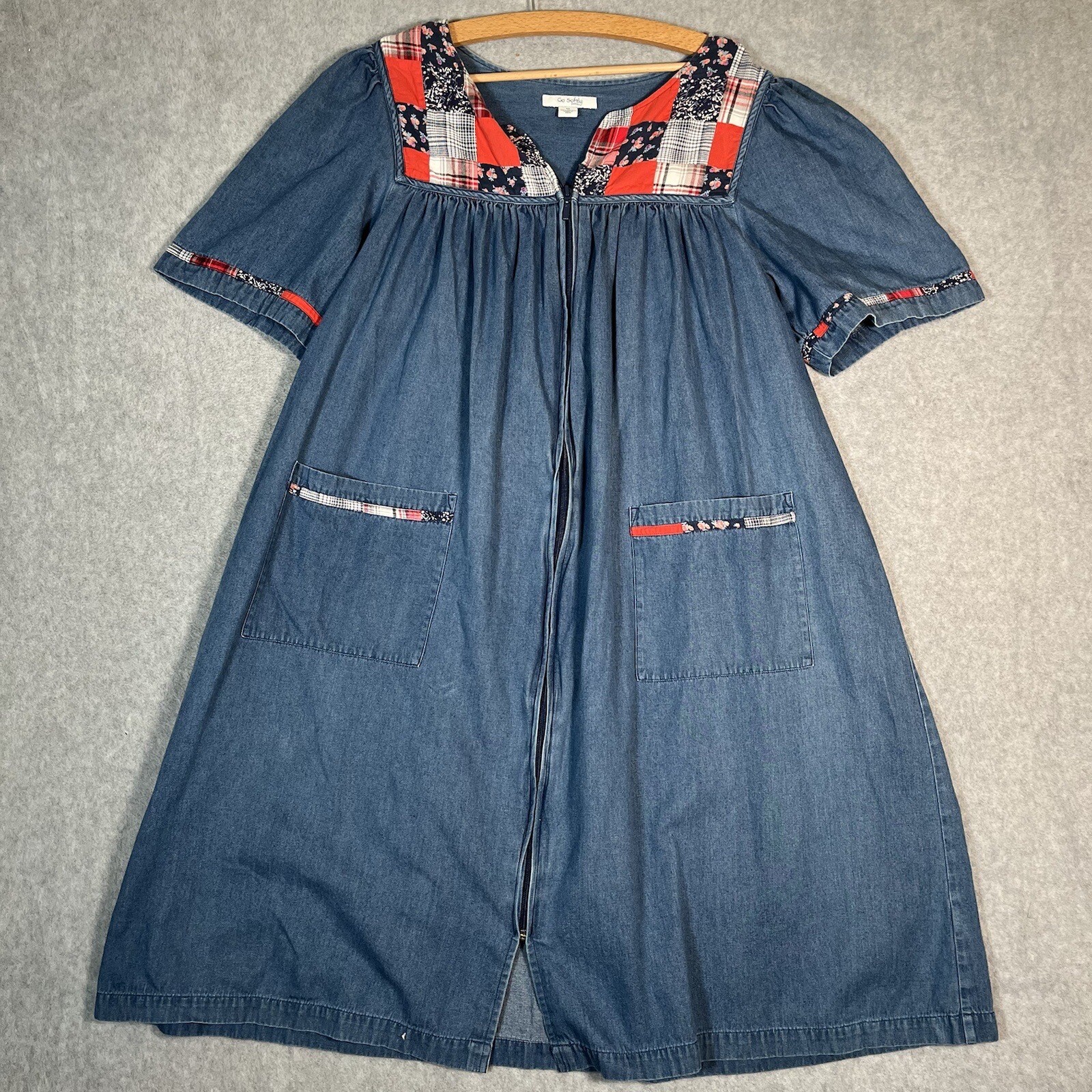 Go Softly Patio Dress Womens M Blue Denim Muumuu Midi… Gem