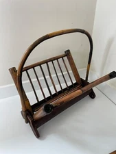 Vintage Bamboo Rattan FOLDING Magazine Rack Record Album Holder Boho 20” x 16”