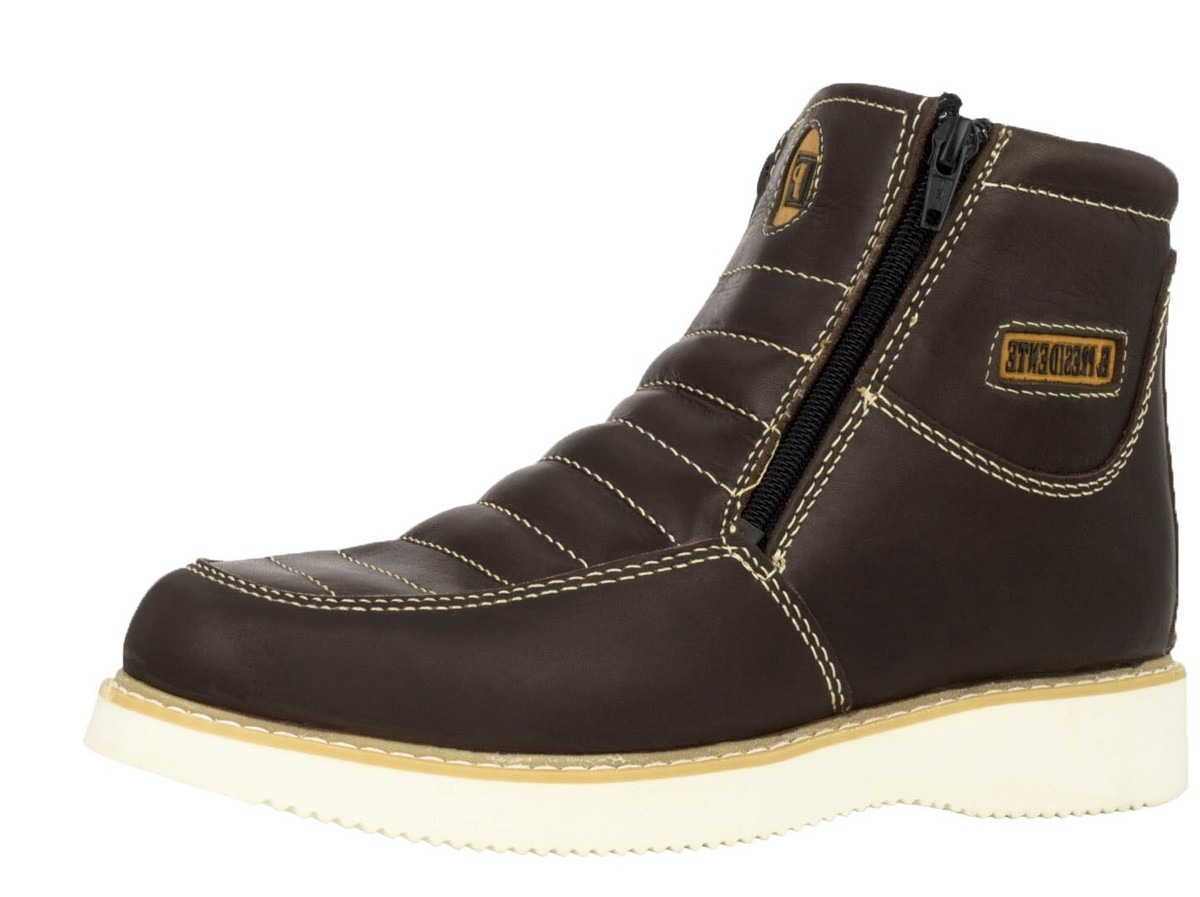 Mens Work Boots Real Leather Slip Resistant Sole Zipper Brown