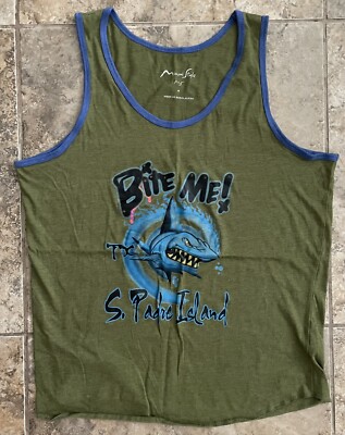 Men s Size M South Padre Island Texas Bite Me Sleeveless T Shirt Green